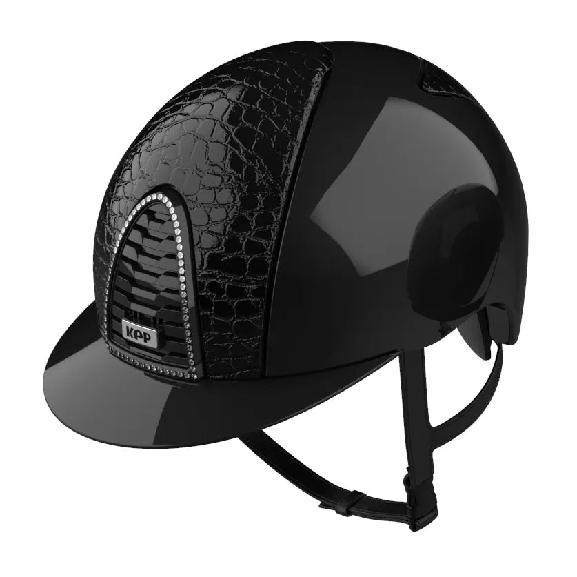 CASCO KEP CROMO 2.0 BRILLANTE NEGRO CON LOS PANELS EN CURO NEGRO ESTILO COCO